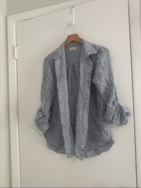 Women’s Striped Button-Down Shirt in Navy and White
